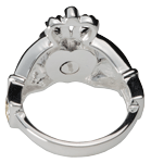 Threaded enclosure shown of Sterling Silver & Gold plated Claddagh Ring cremation jewelry