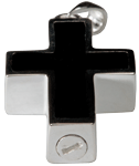 Threaded enclosure shown of Black Inlay Cross cremation jewelry pendant