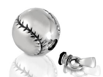 secure threaded closure shown open of wholesale cremation jewelry baseball pendant