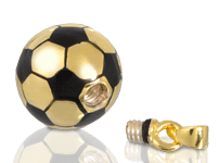 detail of wholesale cremation jewelry soccer ball pendant shown with threaded lid open