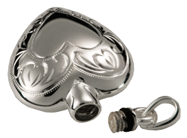 Double Etched Heart cremation jewelry pendant shown open