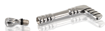 wholesale cremation jewelry hockey stick pendant shown with open threaded lid