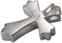 Threaded enclosure shown of Ornate Cross cremation jewelry pendant