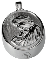 Threaded enclosure shown of Motherly Love cremation jewelry pendant