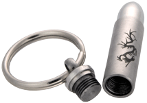 Stainless Steel Bullet with Dragon cremation keychain shown open