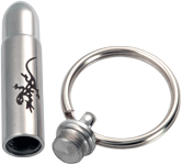 Stainless Steel Bullet with Gecko cremation keychain shown open