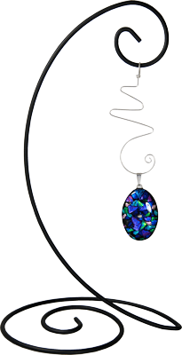 hanging glass memorial shown with dichroic glass pendant, hand wrapped wire and stand