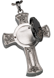 Celtic Cross Photo pendant shown open to reveal photo of loved one