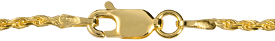 close-up of lobster claw clasp for gold filled rope chain for detail