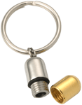 Two-tone capsule bullet cremation keychain shown open