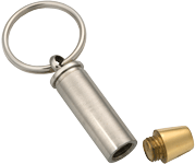 Two-tone warhead bullet cremation keychain shown open