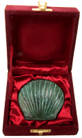 Wholesale Cremation Keepsake Brass Shell shown in velvet case