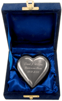 Wholesale Cremation Keepsake Pewter Heart shown in velvet case