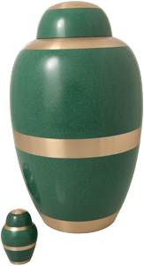 small keepsake urn shown with matching full-size urn for size comparison