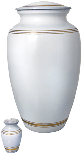 small keepsake urn shown with matching full-size urn for size comparison