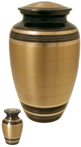 small keepsake urn shown with matching full-size urn for size comparison