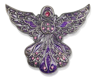 top view shown of purple angel cremation keepsake