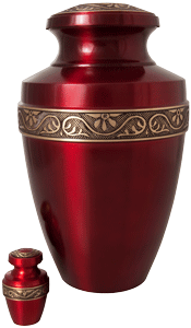 small keepsake urn shown with matching full-size urn for size comparison