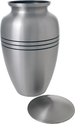 Traditional Pewter cremation urn shown open
