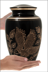 Falcon Landing Cremation Urn shown in hands for size scale