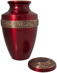 Scarlet Brass Cremation Urn shown open