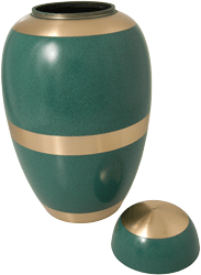 Teal and Brass Traditional Cremation Urn shown open