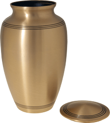 secure threaded lid shown open of golden classic cremation urn