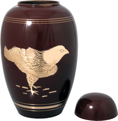 Golden Feathered Protector Cremation Urn shown open