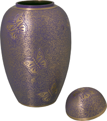 Butterflies- Purple Cremation Urn shown open