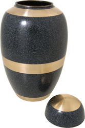 Gold Banded Midnight Blue full-size urn shown open with lid