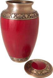 Cherry Red Cremation Urn shown open