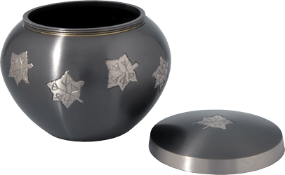 falling leaves sharing urn shown with threaded lid open