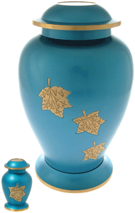 small keepsake urn shown with matching full-size urn for size comparison