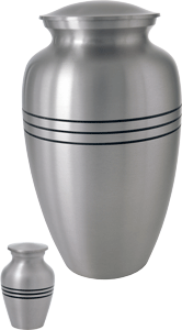 small keepsake urn shown with matching full-size urn for size comparison