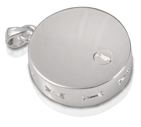secure threaded opening shown on back side of wholesale pet cremation jewelry pendant paw print and bones